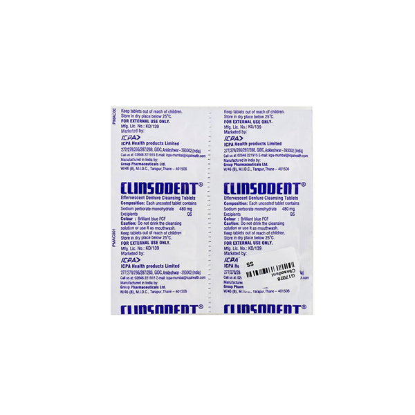 Clinsodent Denture Cleansing Tablets (Sodium Perborate Monohydrate)