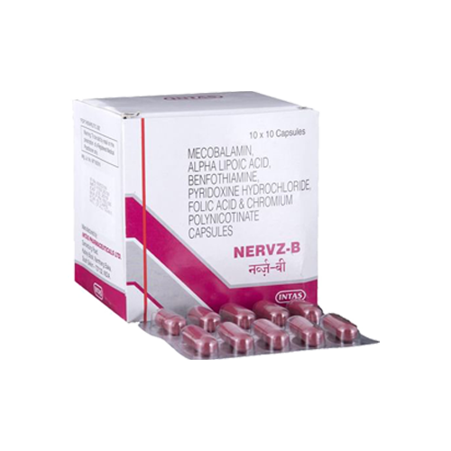 Nervz-B Vitamin B Complex Capsules (Mecobalamin, Alpha Lipolic Acid, Benfothiamine, Pyridoxine, Folic Acid & Chromium)